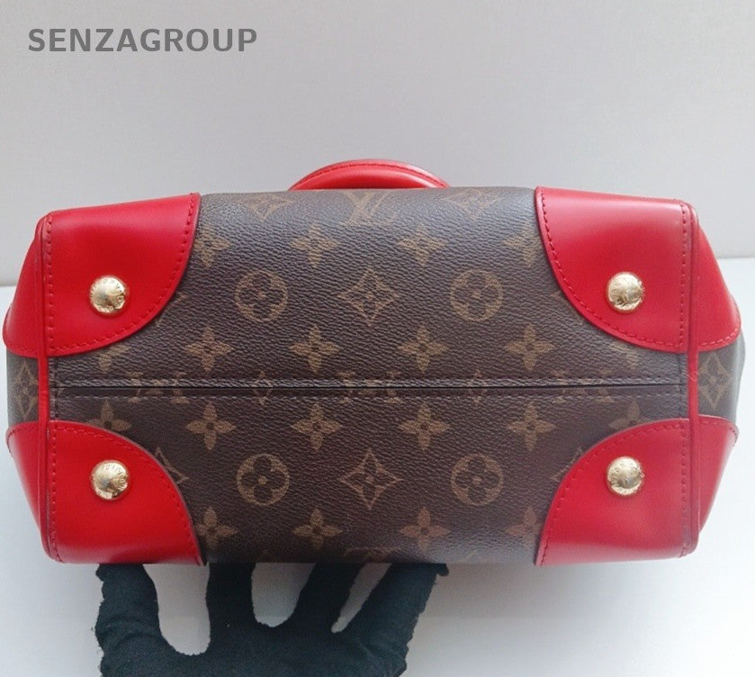 Louis Vuitton Monogram Tote Shoulder Bag Brown Red Women Classic