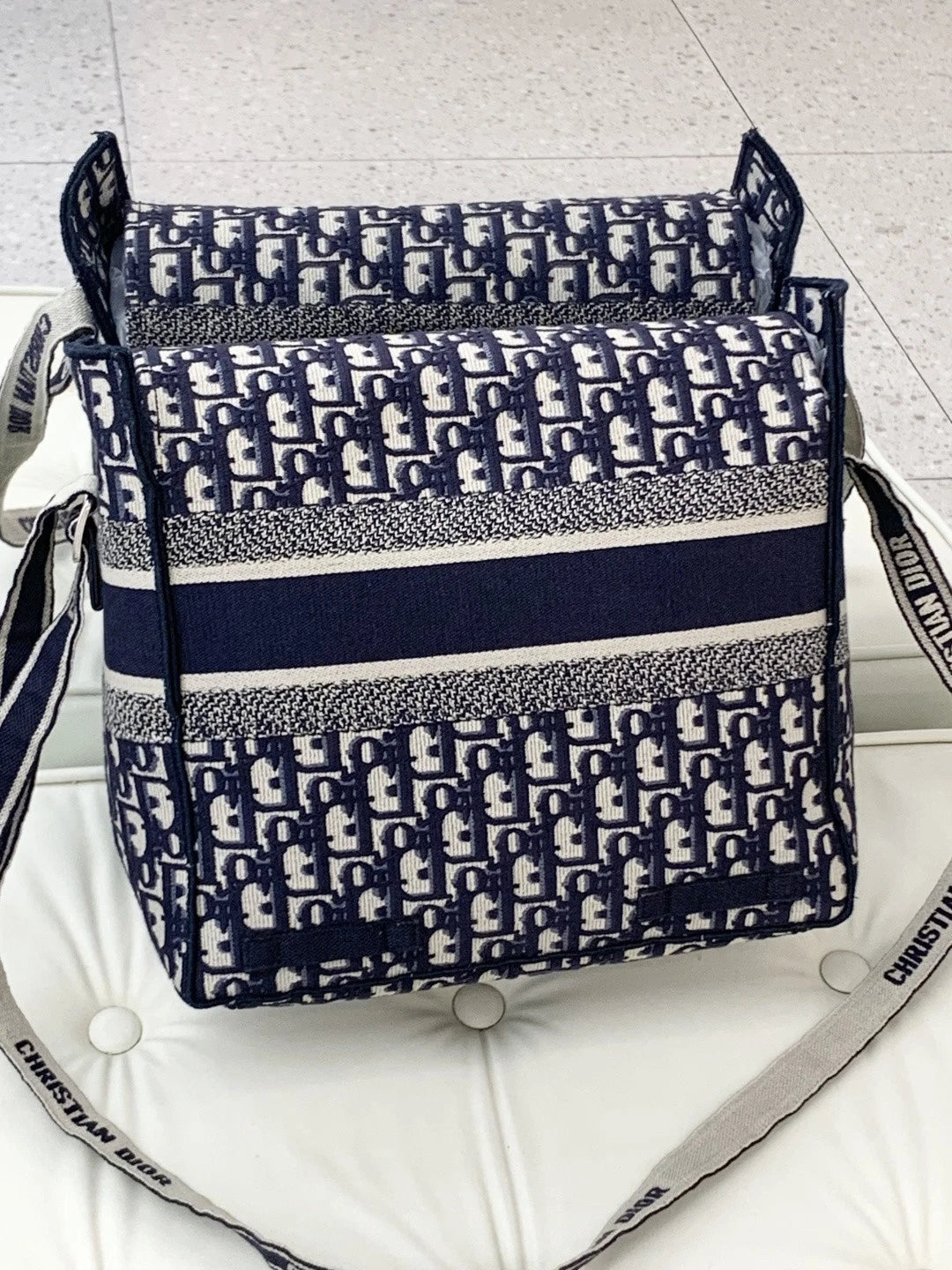 Christian Dior Camp Oblique Shoulder Crossbody Bag Blue Silver Unisex S
