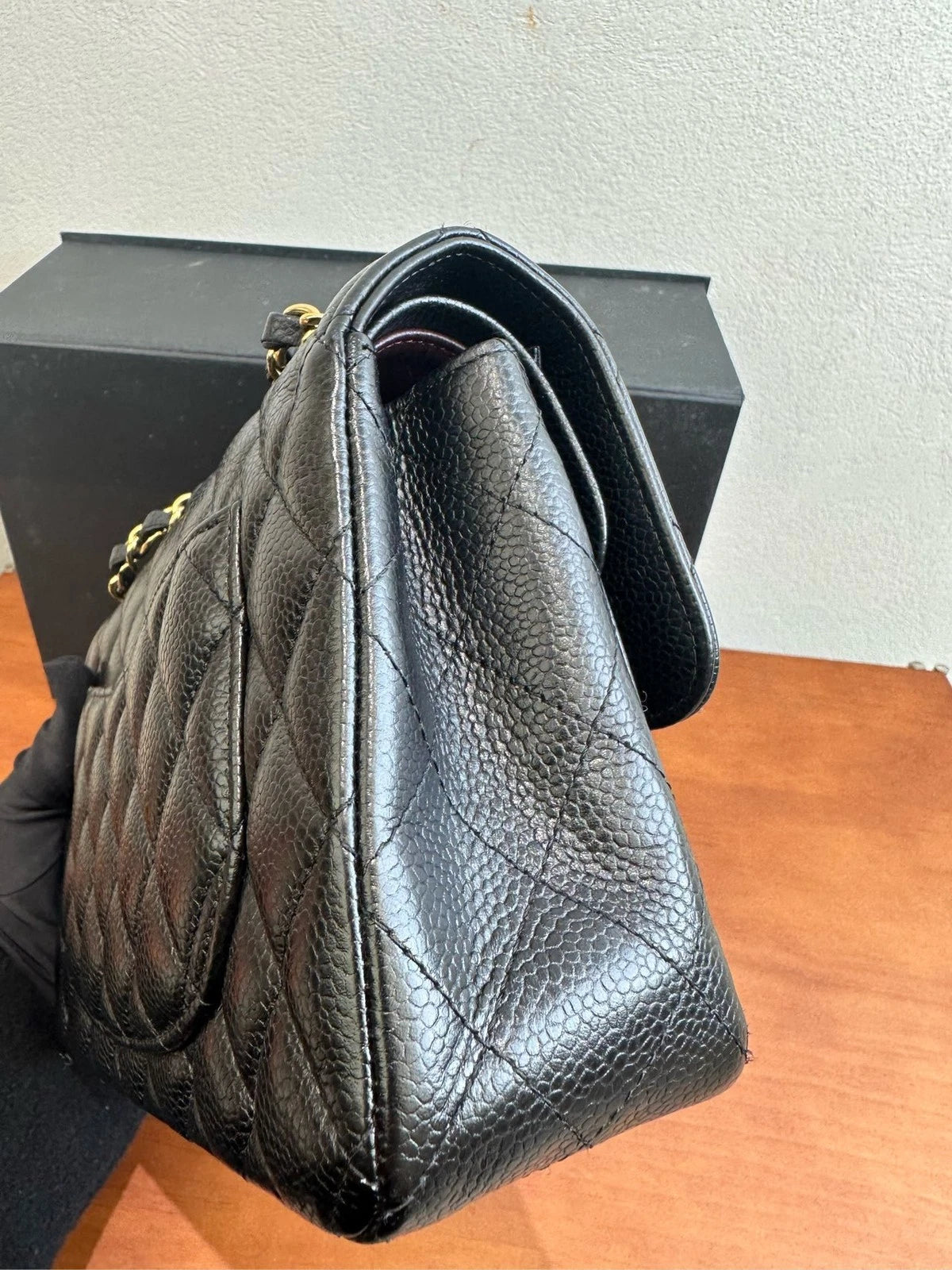 CHANEL CF Small Black Calfskin Gold Shoulder Bag For Women
