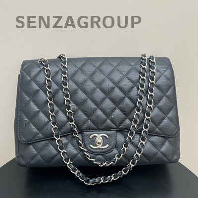 Chanel Classic Flap Black Silver GM Leather Chain Shoulder Bag