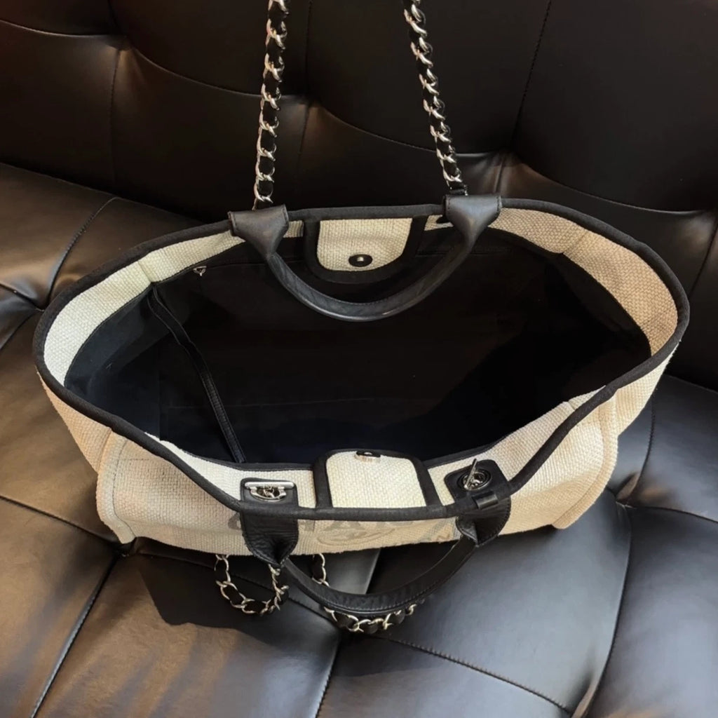 Chanel Beach Bag GM Chain Shoulder Bag Top Handle Bag Gray Used Women