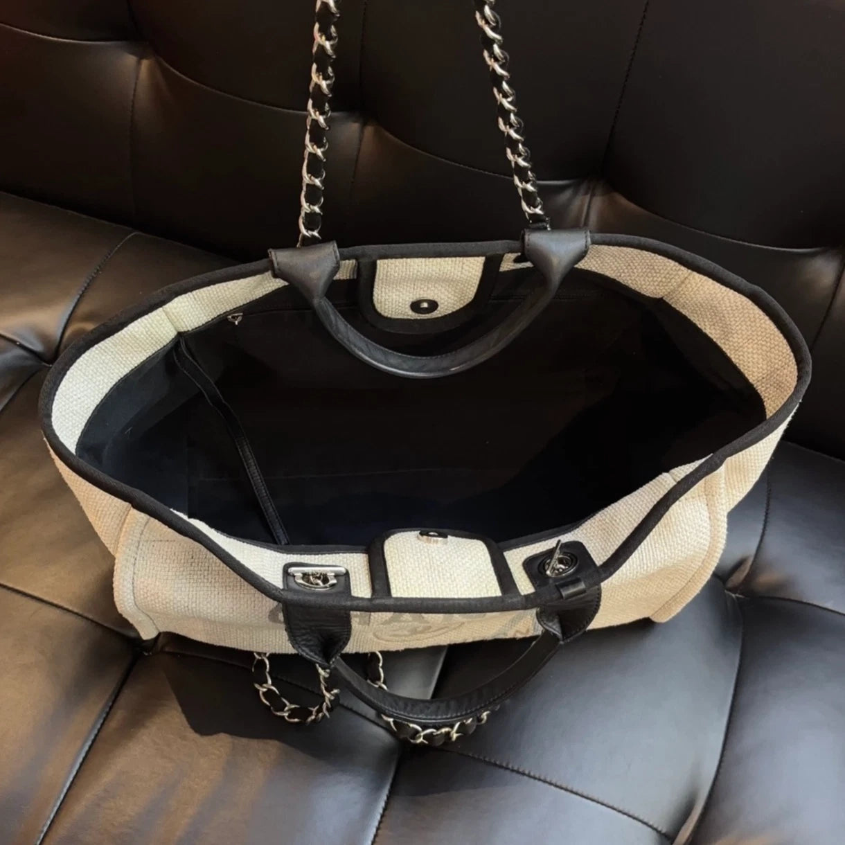 Chanel Beach Bag GM Chain Shoulder Bag Top Handle Bag Gray Used Women