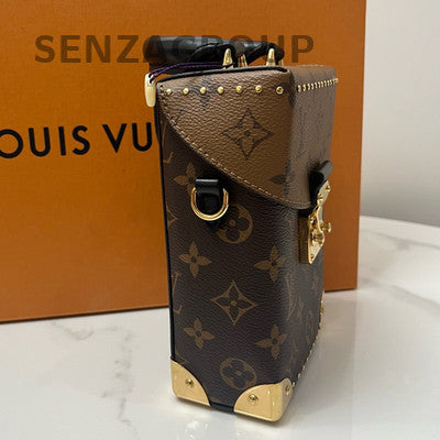 LV Monogram Box Bag Brown Gold Chain Crossbody Shoulder Bag Women