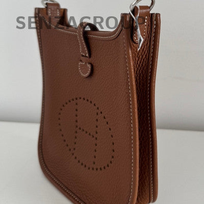 Hermes Evelyne Mini Gold Brown Silver Hardware Shoulder Crossbody Bag