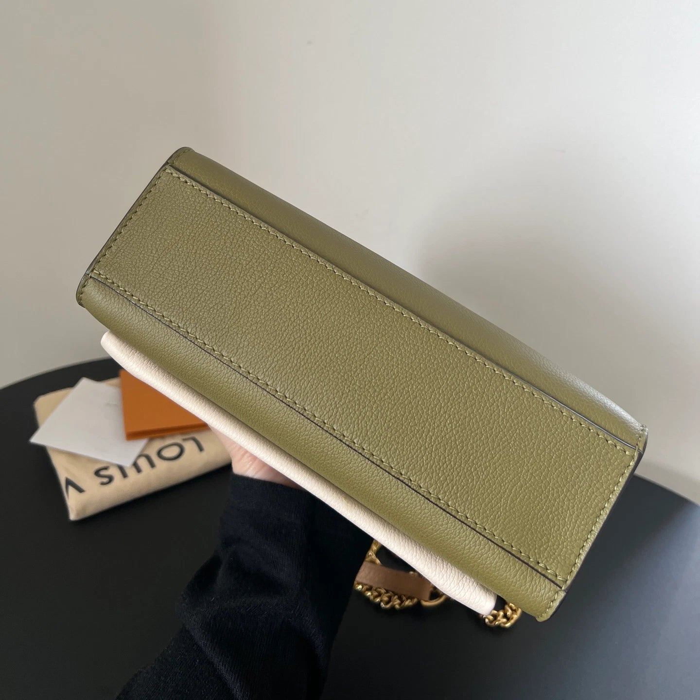 Louis Vuitton Lock Me Chain Shoulder Crossbody Bag Green Gold Hardware Women