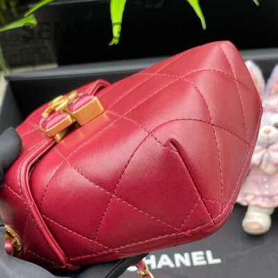 Chanel Red Lambskin Quilted Classic Flap Bag with Gold Hardware