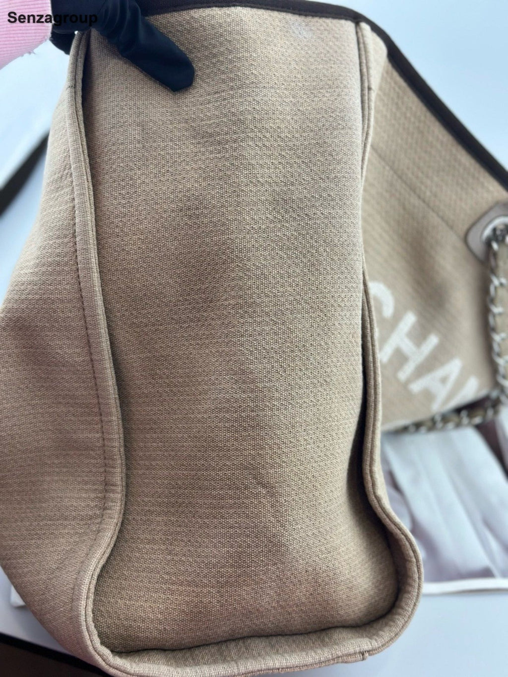 Chanel Beach Bag Tote GM Chain Top Handle Shoulder Bag Brown Gold Women Classic