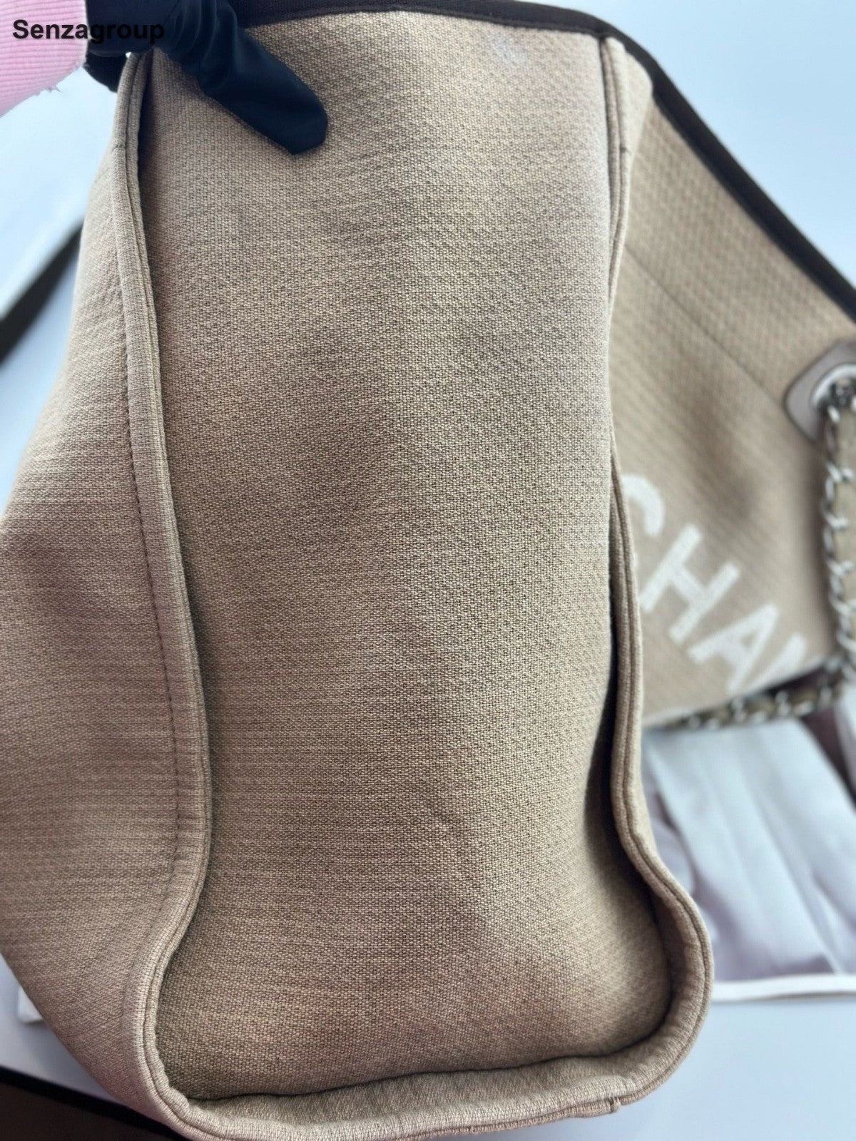 Chanel Beach Bag Tote GM Chain Top Handle Shoulder Bag Brown Gold Women Classic
