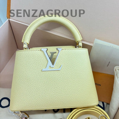 Louis Vuitton Capucines Mini Taurillon Yellow Shoulder Crossbody Handbag Women