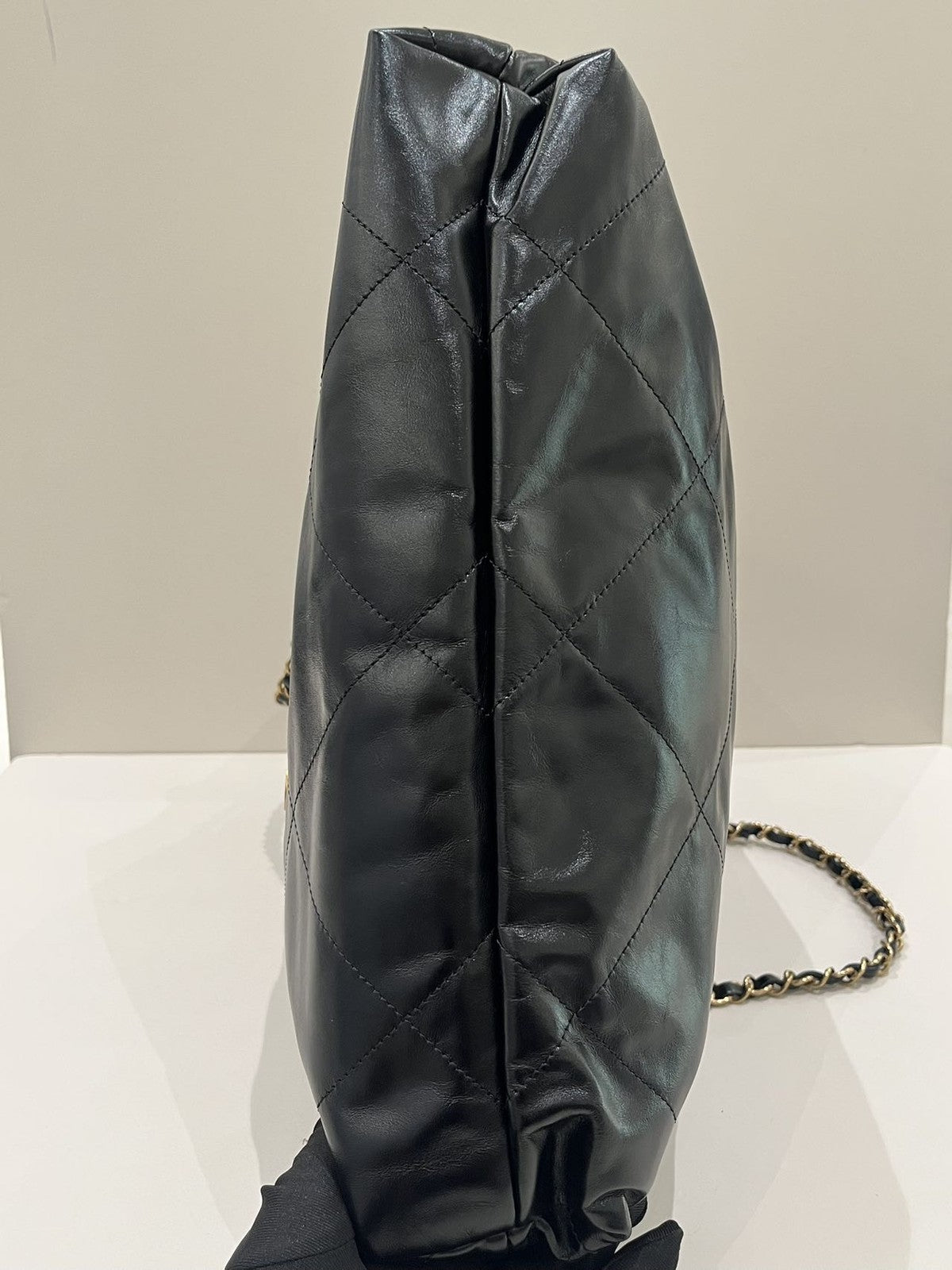Chanel 22 Bag Medium Black Gold Quilted Chain Backpack Classic Women