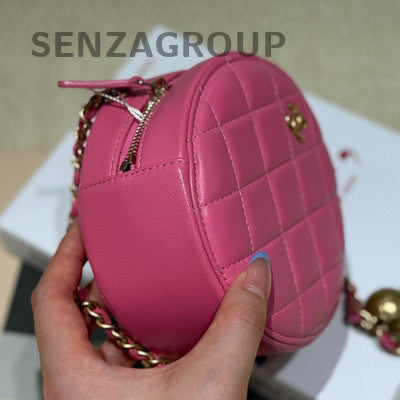Chanel Golden Ball Round Flap Quilted Chain Shoulder Bag Pink Gold