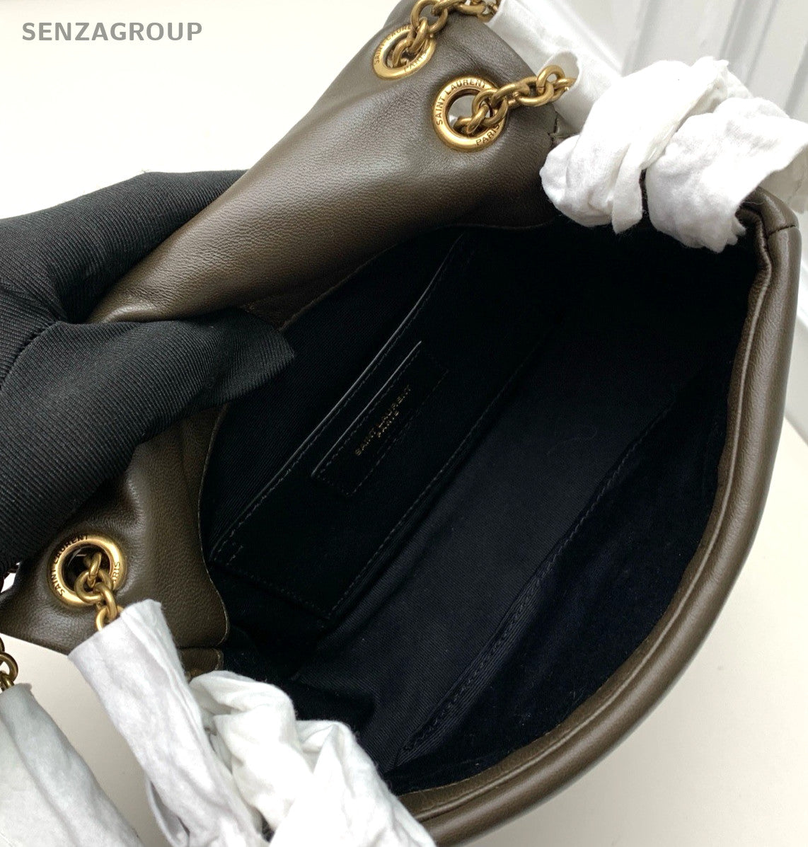 Saint Laurent  Jamie Mini Lambskin Shoulder Bag Olive Green Gold Women Designer