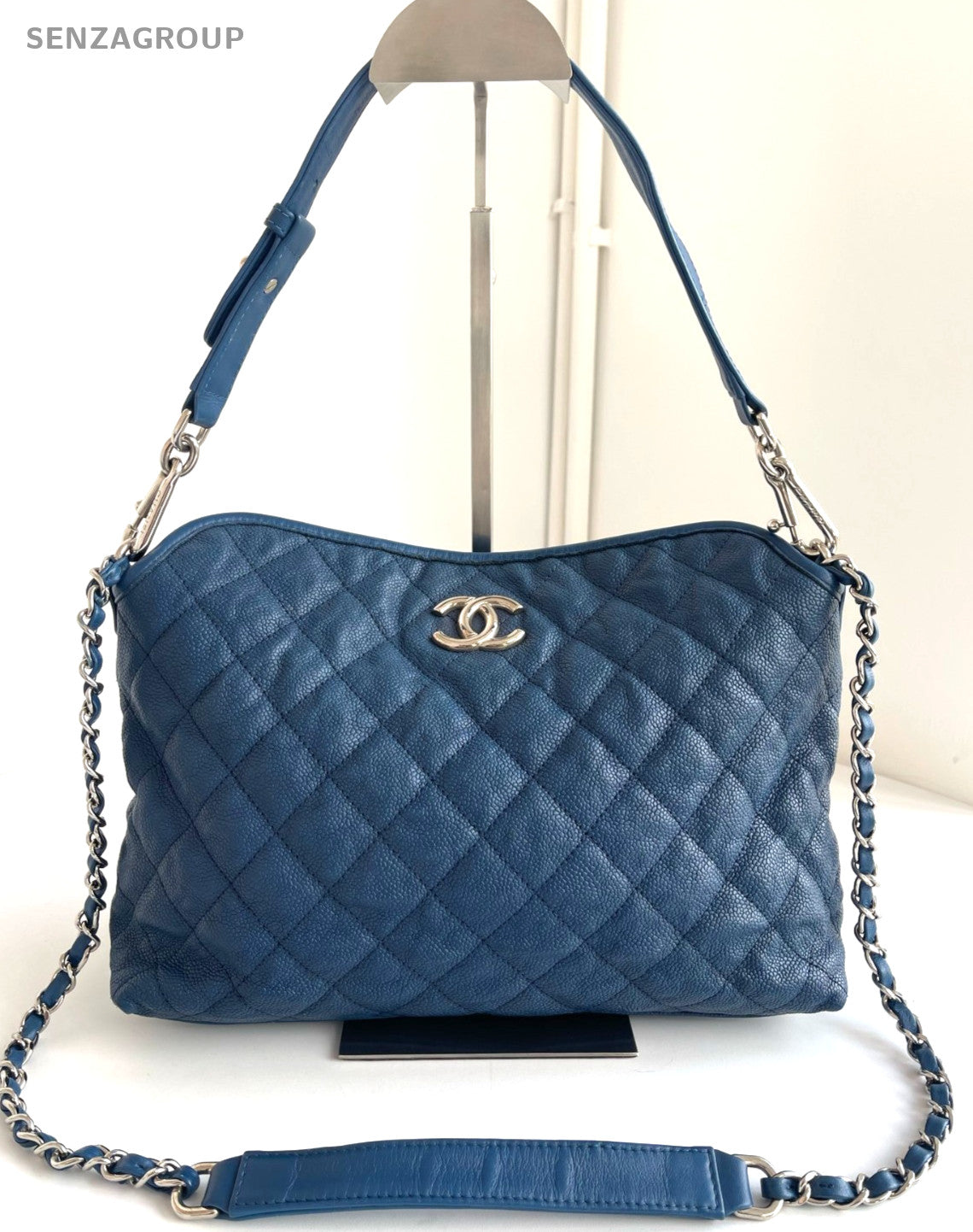 CHANEL Hobo caviar Chain 2way Shoulder bag Diamond pattern Women Handbag Blue