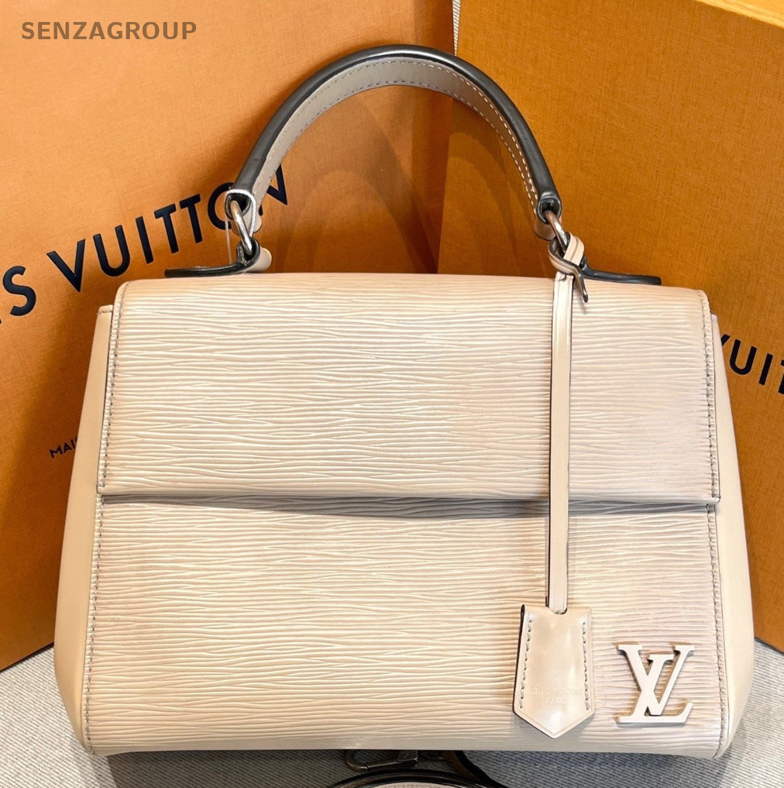 Louis Vuitton Cluny BB Epi Top Handle Bag Crossbody Beige Silver Women Classic