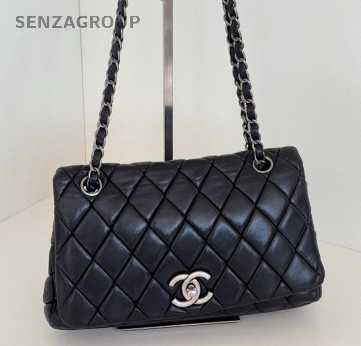 Chanel Classic Flap Chain Lambskin Shoulder Bag Black Silver Women Fashion