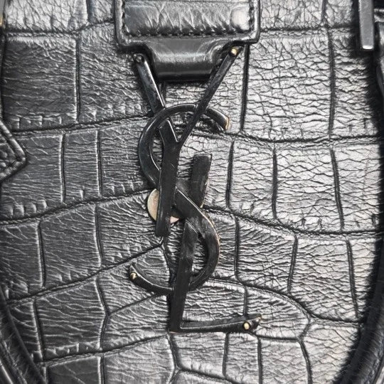 Saint Laurent Black Crocodile Embossed Cabas Shoulder Handbag For Women