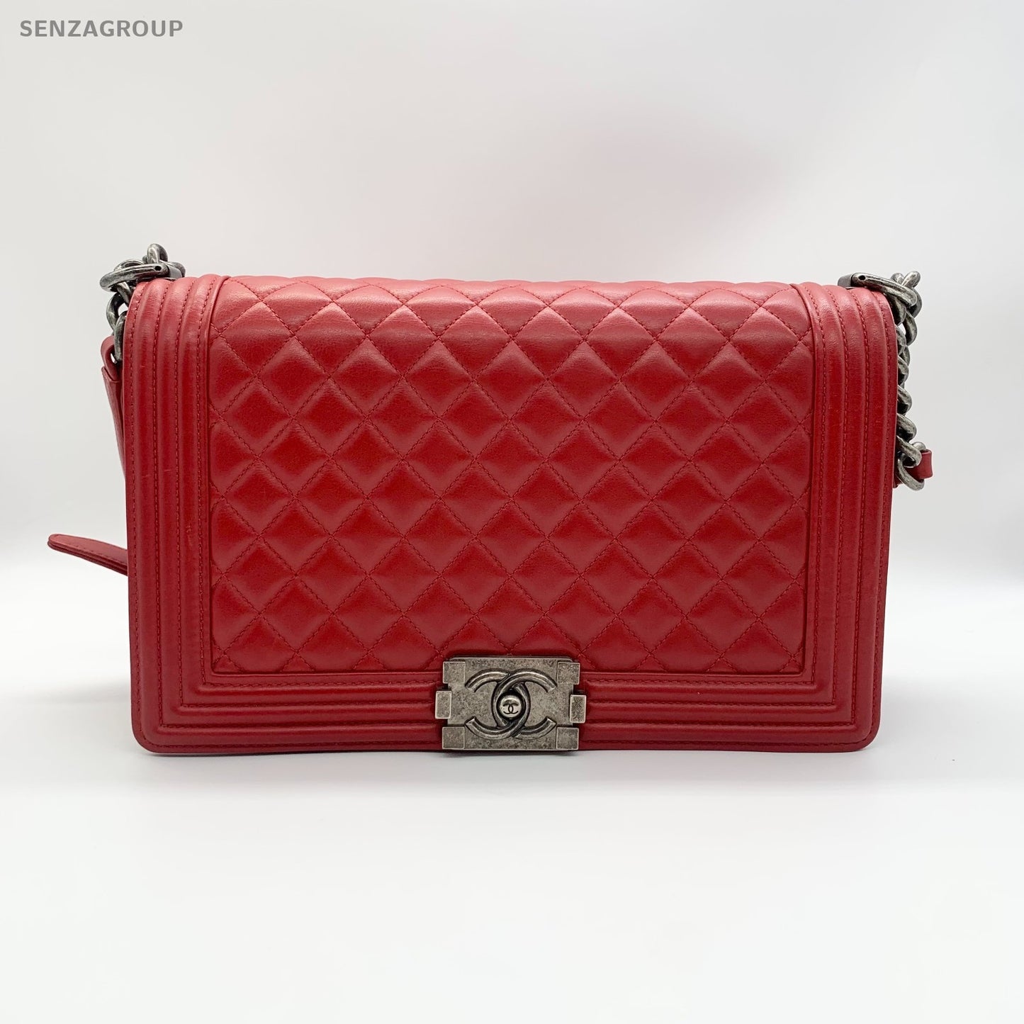 CHANEL Leboy GM Calfskin Chain Shoulder bag Red Silver Women Classic