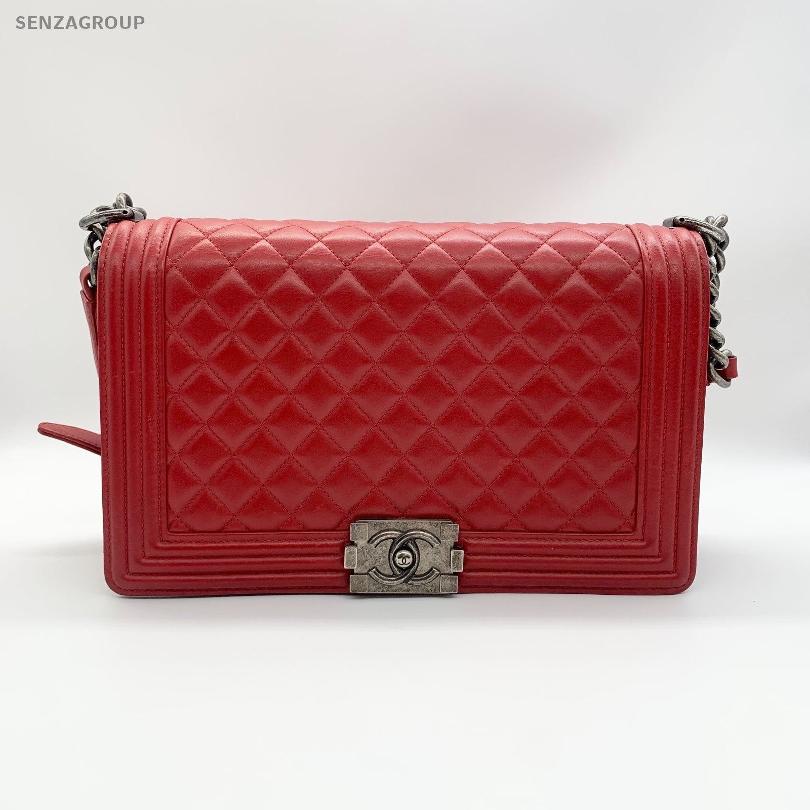 CHANEL Leboy GM Calfskin Chain Shoulder bag Red Silver Women Classic