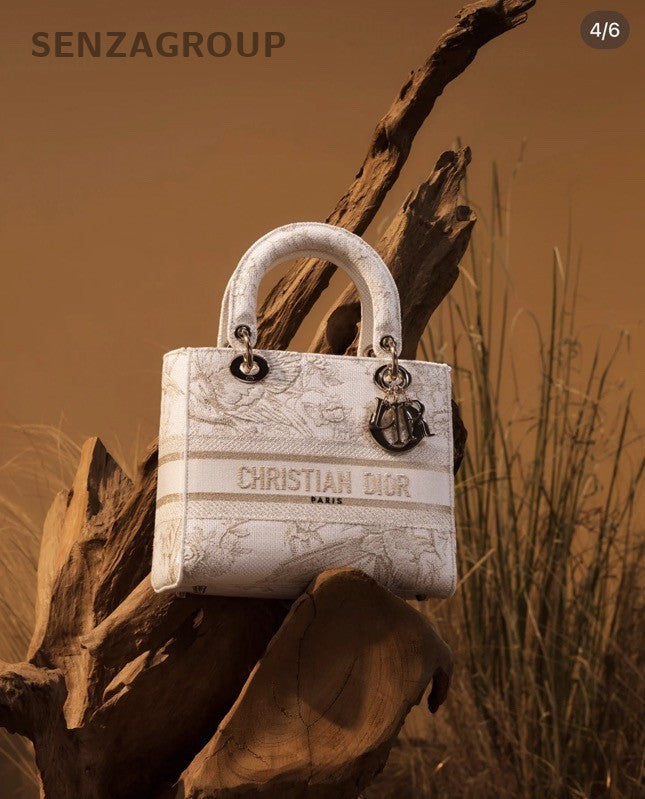 Christian Dior Lady D-Lite Top Handle Embroidery 2way Shoulder Handbag White