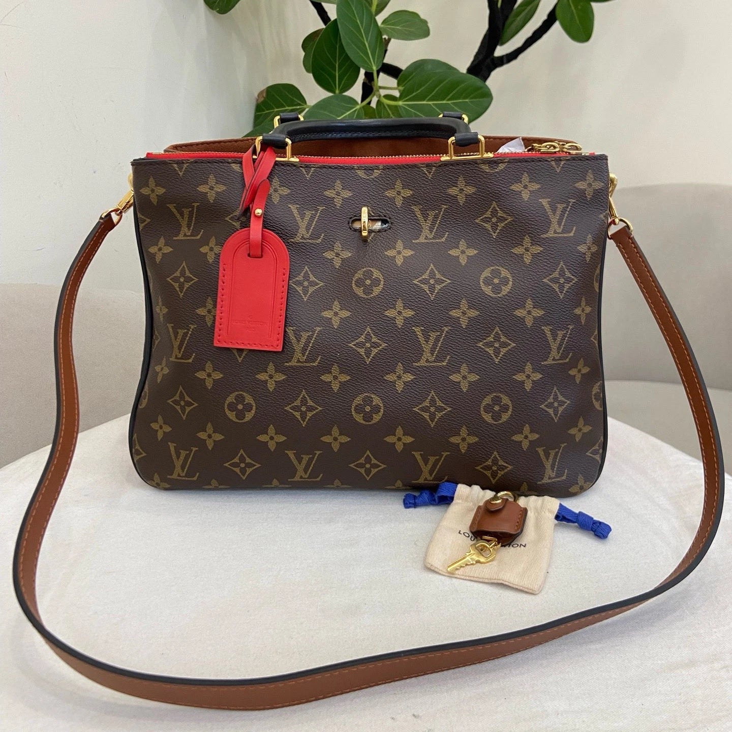 Louis Vuitton Millefeuille Monogram Top Handle Crossbody Brown Gold Women