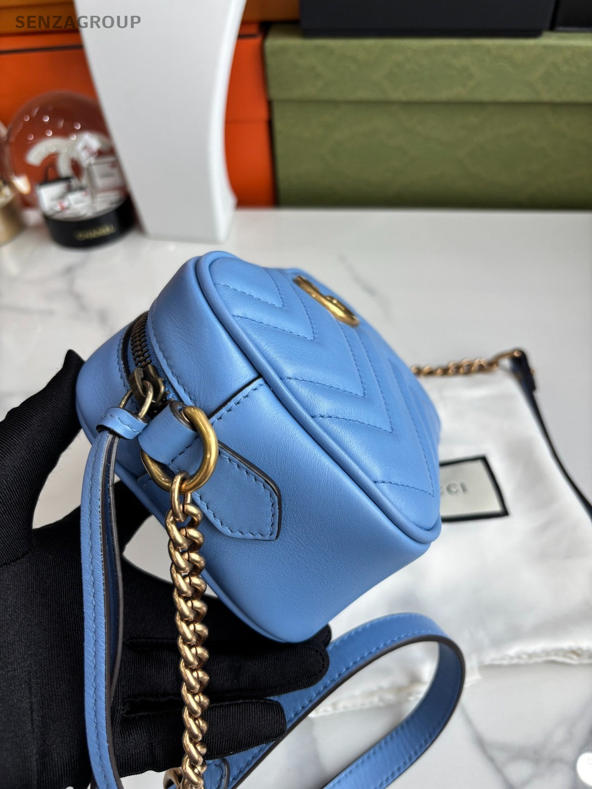 GUCCI Marmont GG Light Blue Camera bag Shoulder Crossbody