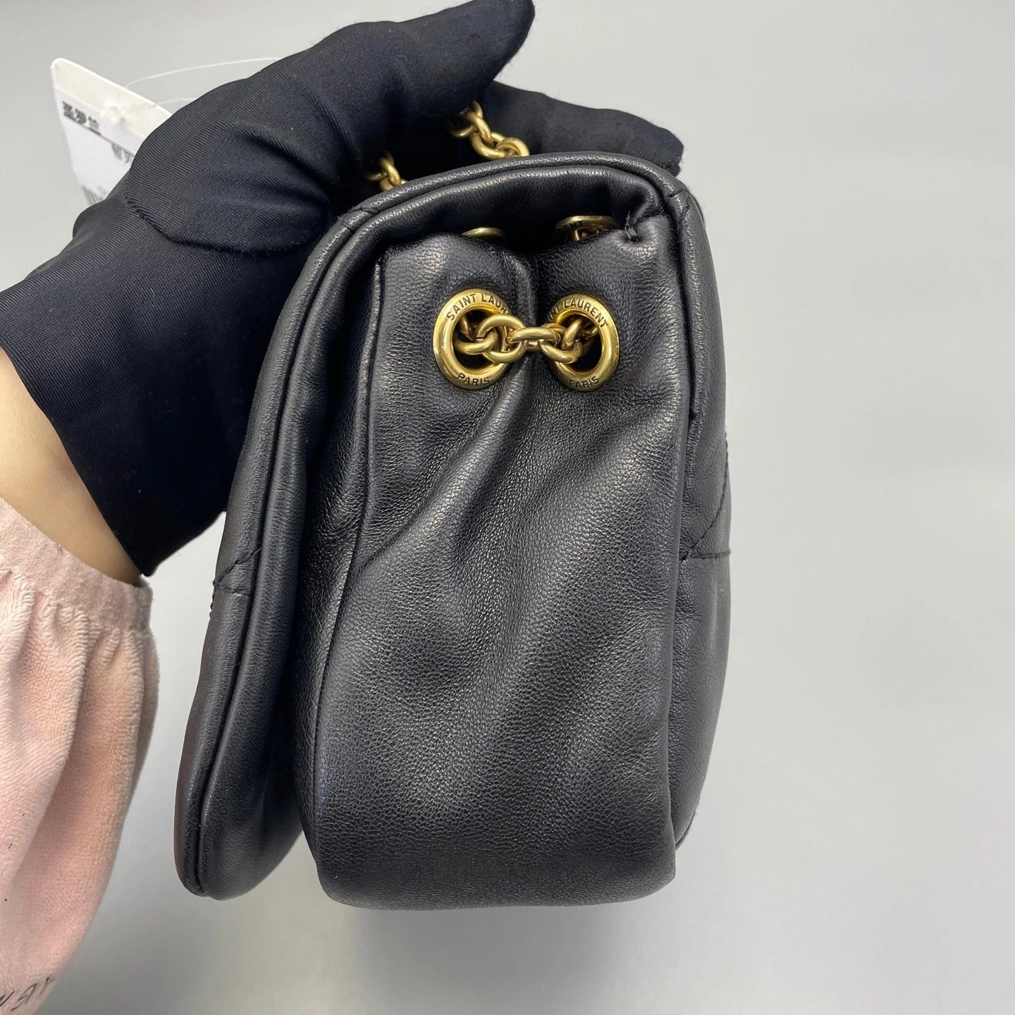 YSL Jamie Lambskin Chain Shoulder Bag Black Gold For Women