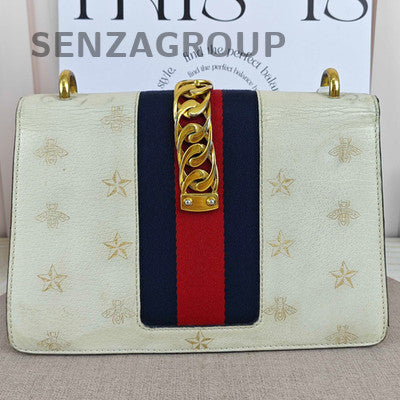 Gucci Sylvia Medium Star Bee Shoulder Crossbody Bag Silver White