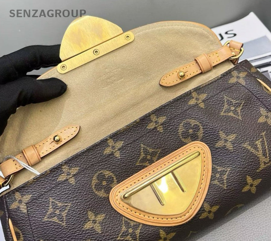 Louis Vuitton Monogram Golden Button Shoulder Bag Brown Leather Women Classic