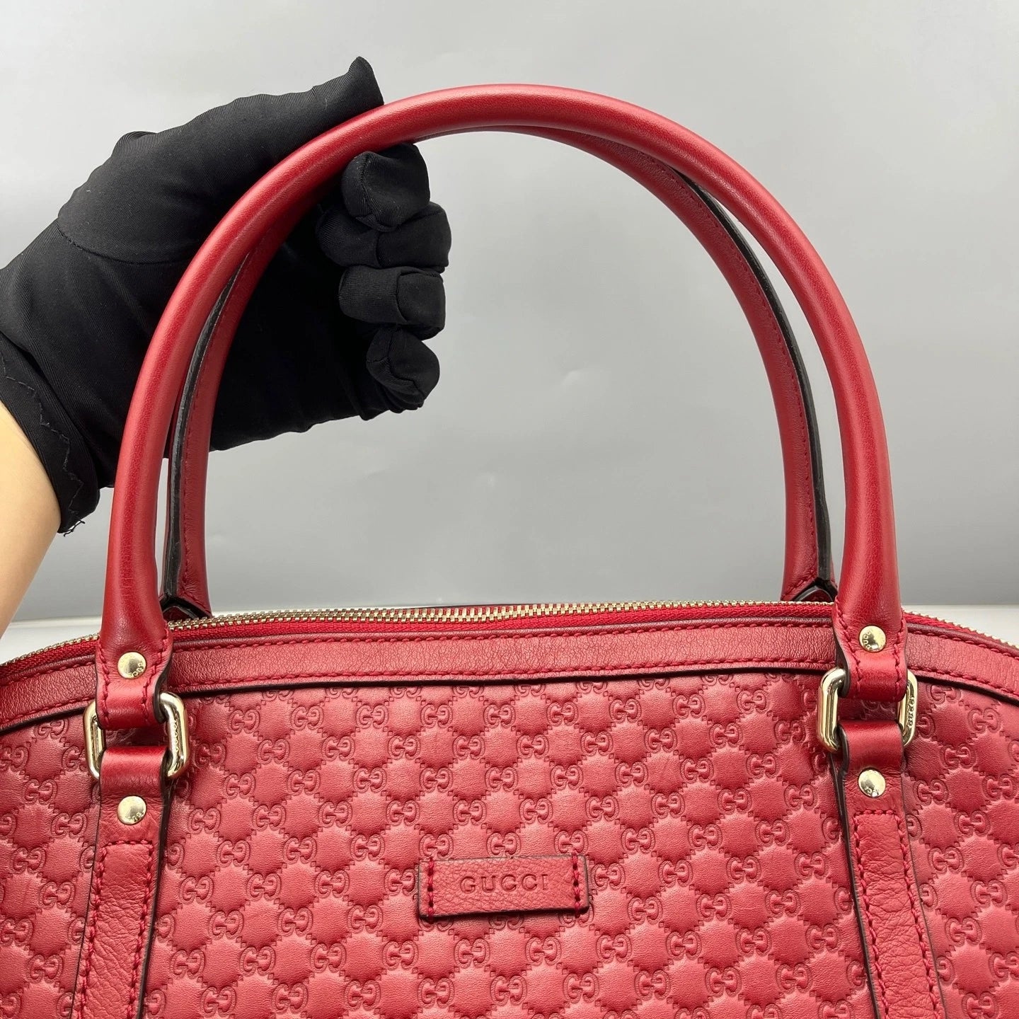 Gucci Red Leather Dumpling Top Handle Bag For Women