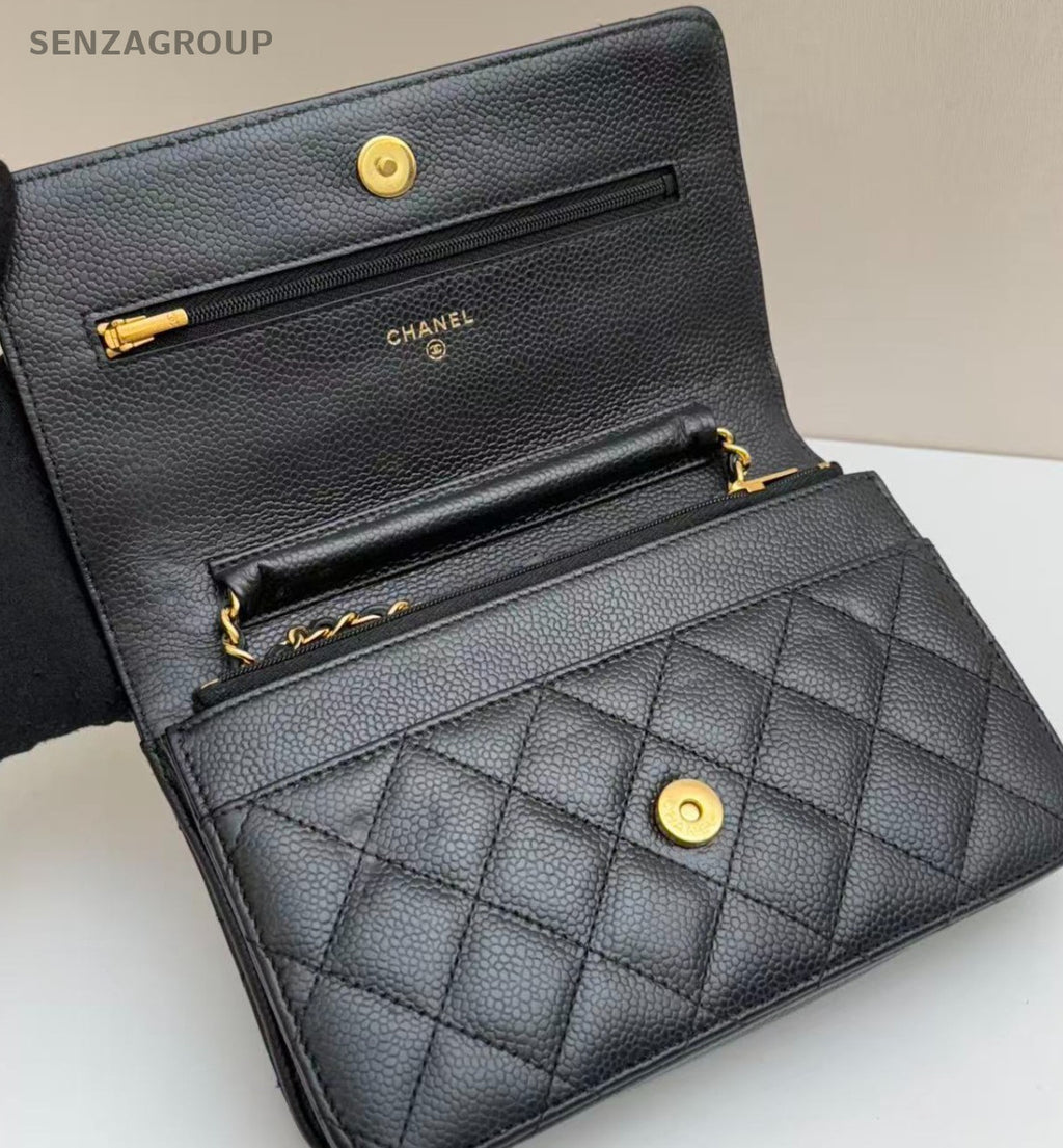 CHANEL Woc Diamond Pattern Calfskin Chain Shoulder bag Black Gold Women Classic