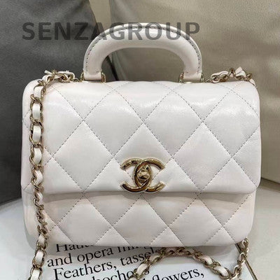 Chanel 24C White Gold Waxed Leather Chain Shoulder Bag - Classic Women's