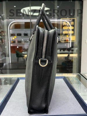 Prada Black Leather Classic Unisex Briefcase with Silver Hardware
