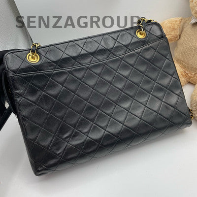 Chanel Quilted Chain Shoulder Bag Black Gold Vintage Classic Women