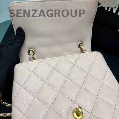 Chanel 23K Pink Quilted Backpack with Gold Chain Strap & CC Logo