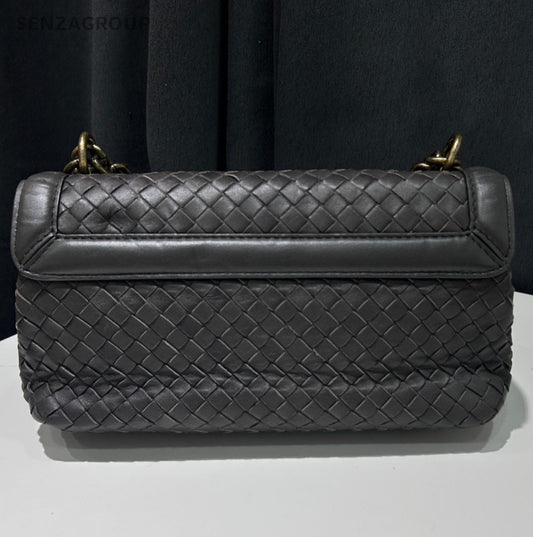 Bottega Veneta Roma Chain Shoulder Bag Crossbody Gray Gold Used Women Classic