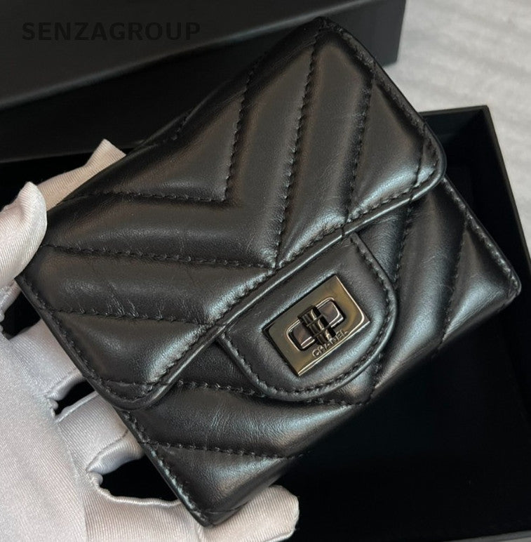 Chanel 2.55 So Black Wallet Unisex Adults Classic