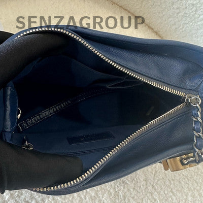 Chanel Small Navy Blue Gabrielle Hobo Bag with Gold Chain and Quilted Pattern