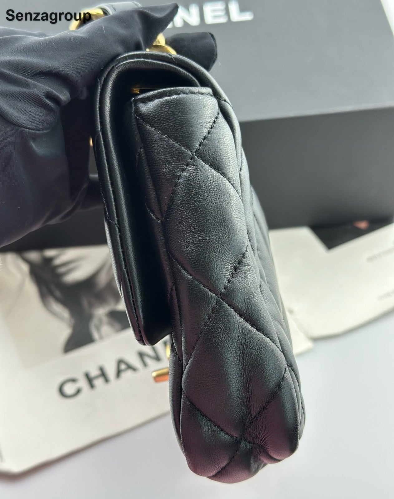 Chanel Classic Flap Chain Shoulder Bag Diamond Black Gold Women Fashion