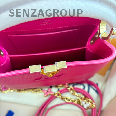 Louis Vuitton Capucines Chain Taurillon Handbag Shoulder Bag Red Gold Women