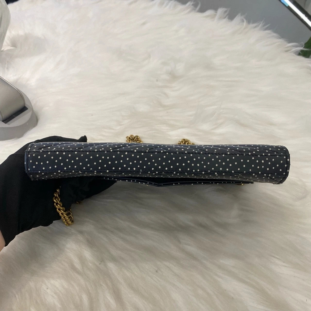 YSL Saint Laurent Polka Dot Envelope Chain Shoulder Crossbody Black Gold
