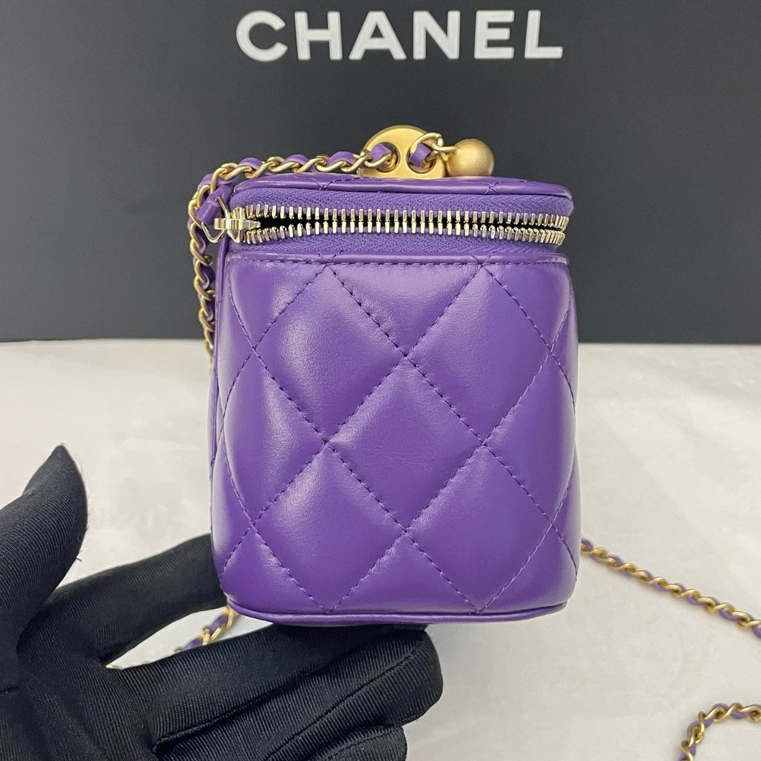 Chip Version Chanel Long Box Diamond Gold Ball Chain Purple Crossbody