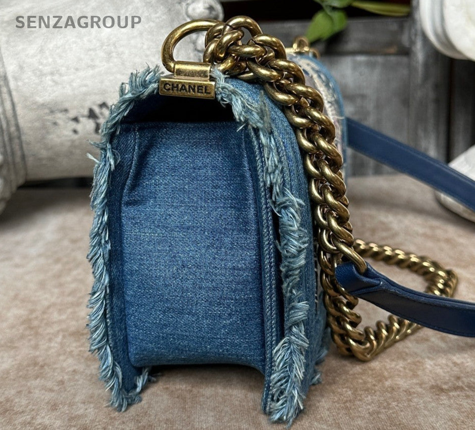 Chanel Leboy MM Denim Blue Chain Shoulder Bag Crossbody Gold Women Classic