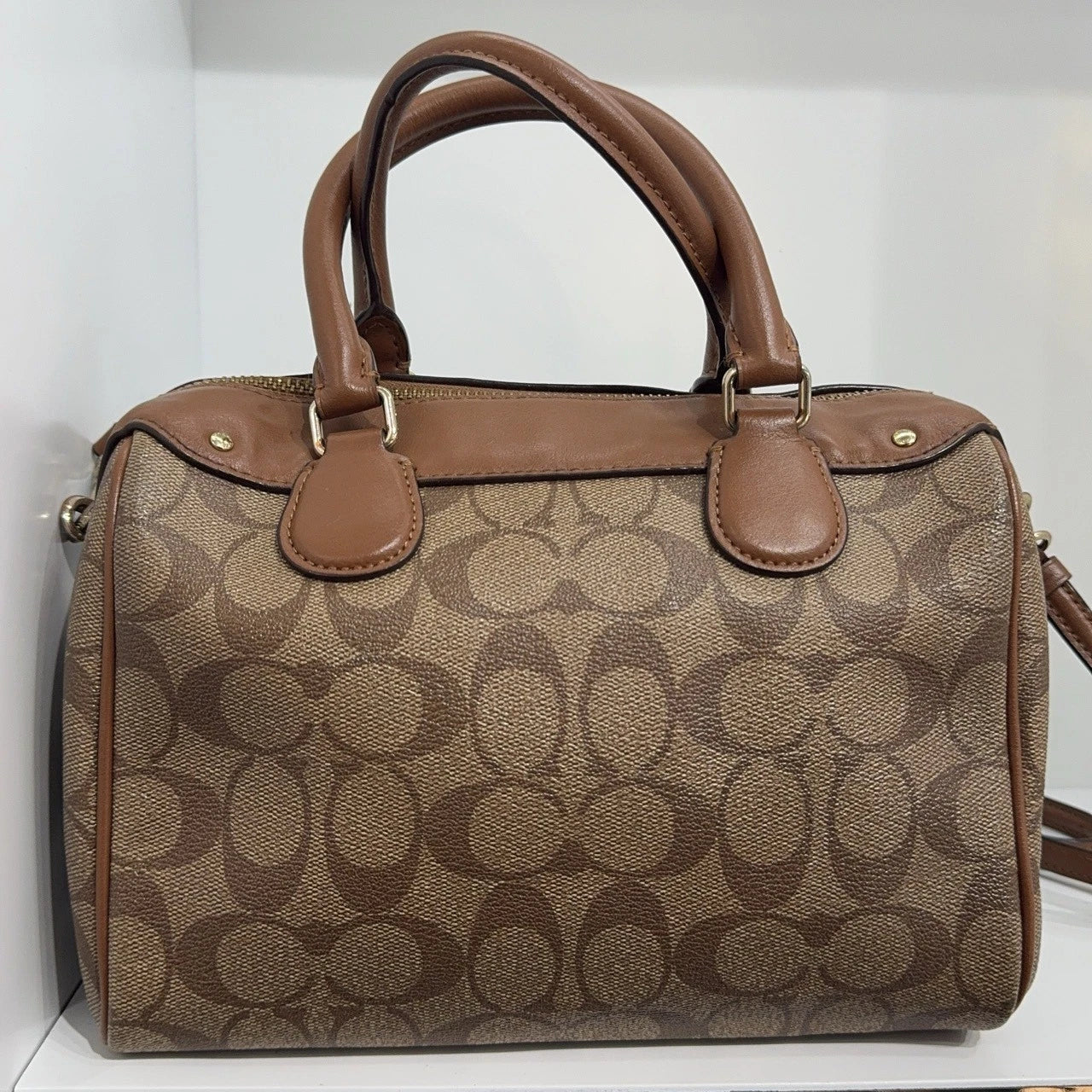Coach Beige Monogram Rivet Pillow Shoulder Crossbody Handbag Women