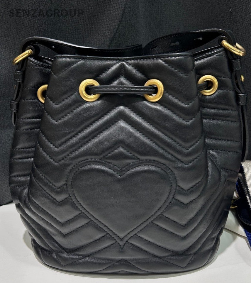 Gucci GG Marmont Bucket Black Gold Crossbody Women Classic Fashion