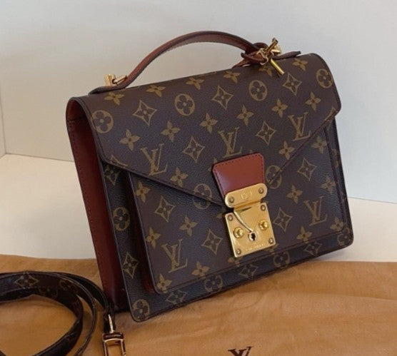 Louis Vuitton Vintage Monceau Monogram Top Handle 2way Shoulder Handbag Brown