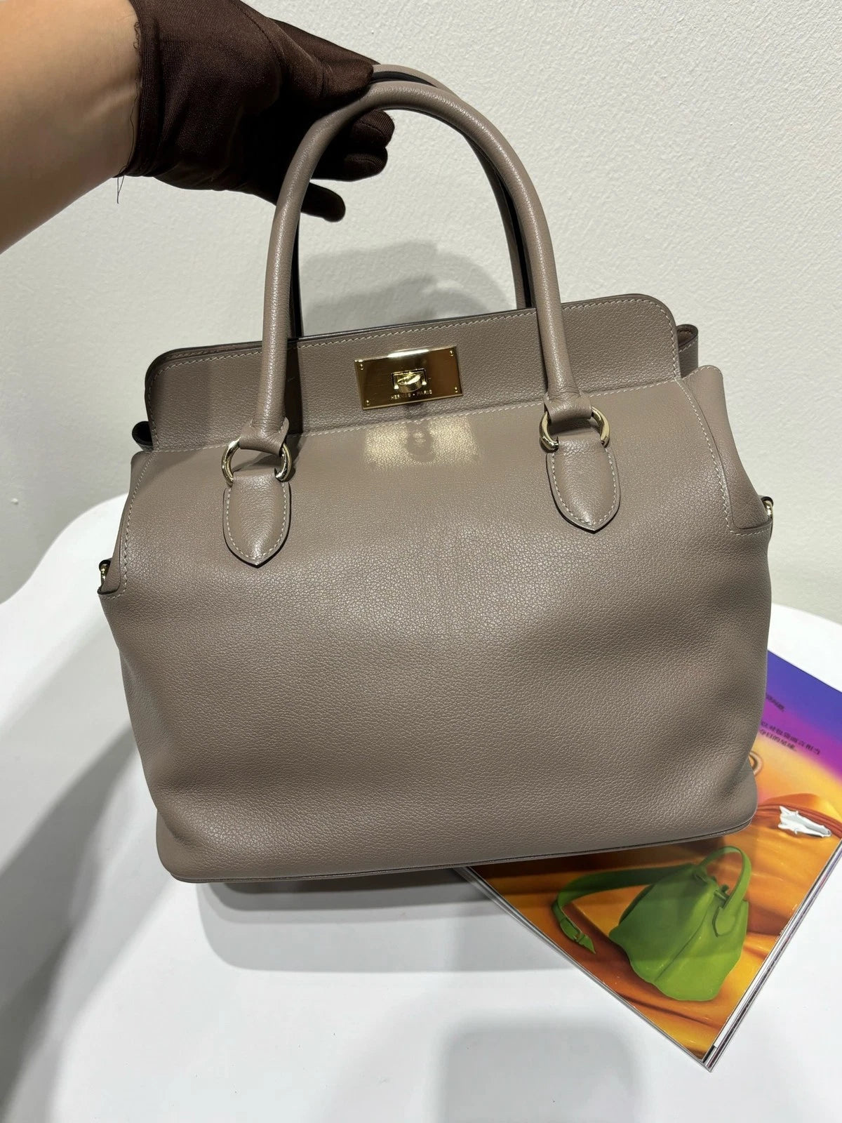 Hermes Toolbox 26 Evercolor Leather Gray Top Handle Bag For Women