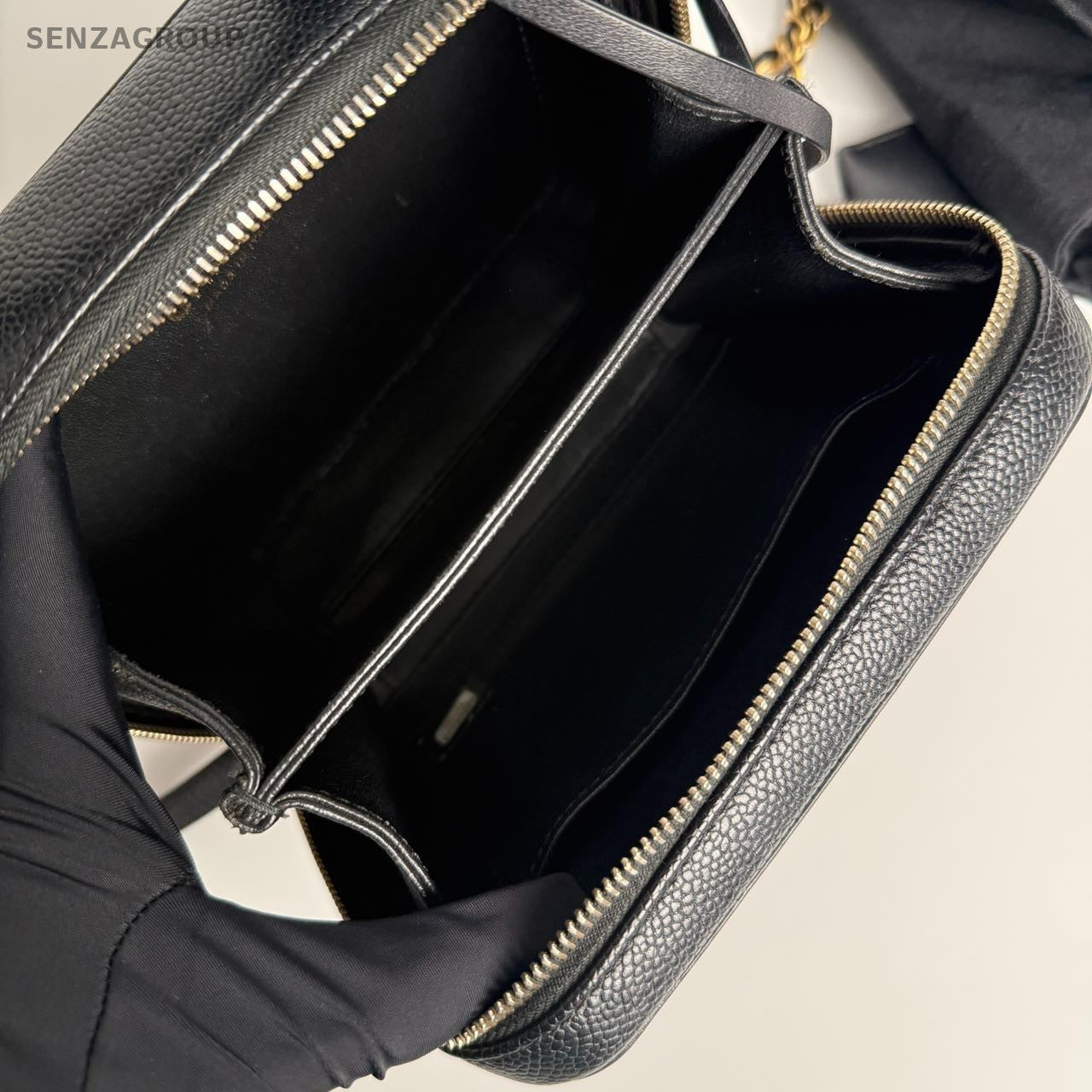 SJ0001 Chanel Vanity Case Small in Black Caviar Leather with Quilted Detail