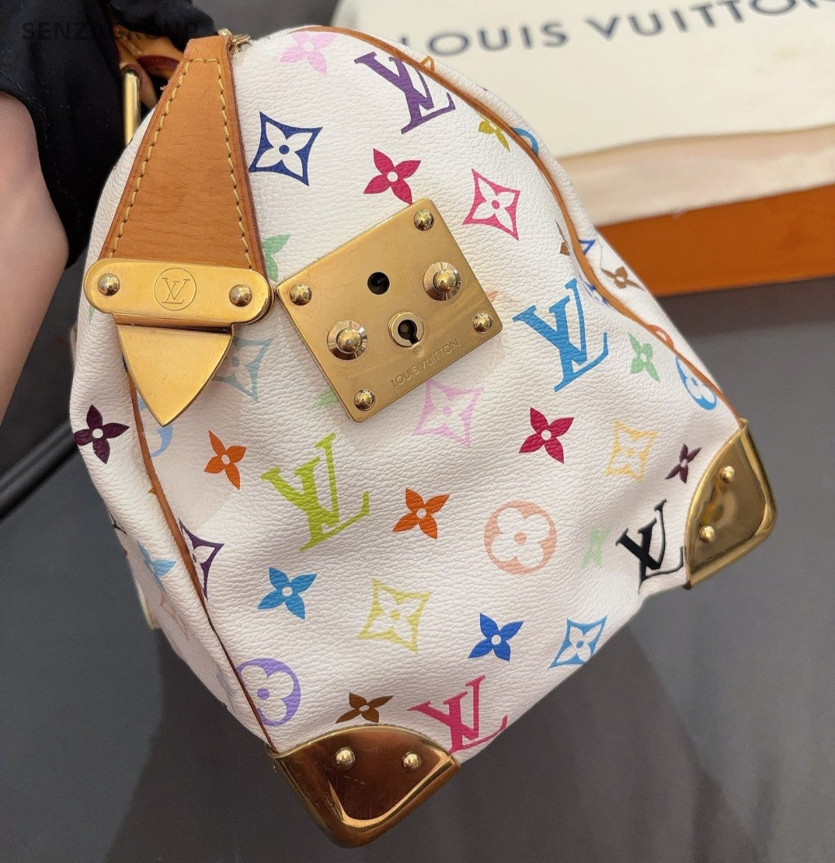 Louis Vuitton Speedy30 Monogram White Multicolor Top Handle Bag Women Classic