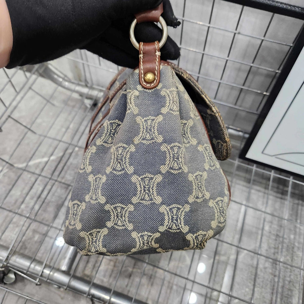 Celine Vintage Denim Triomphe Shoulder Handbag For Women
