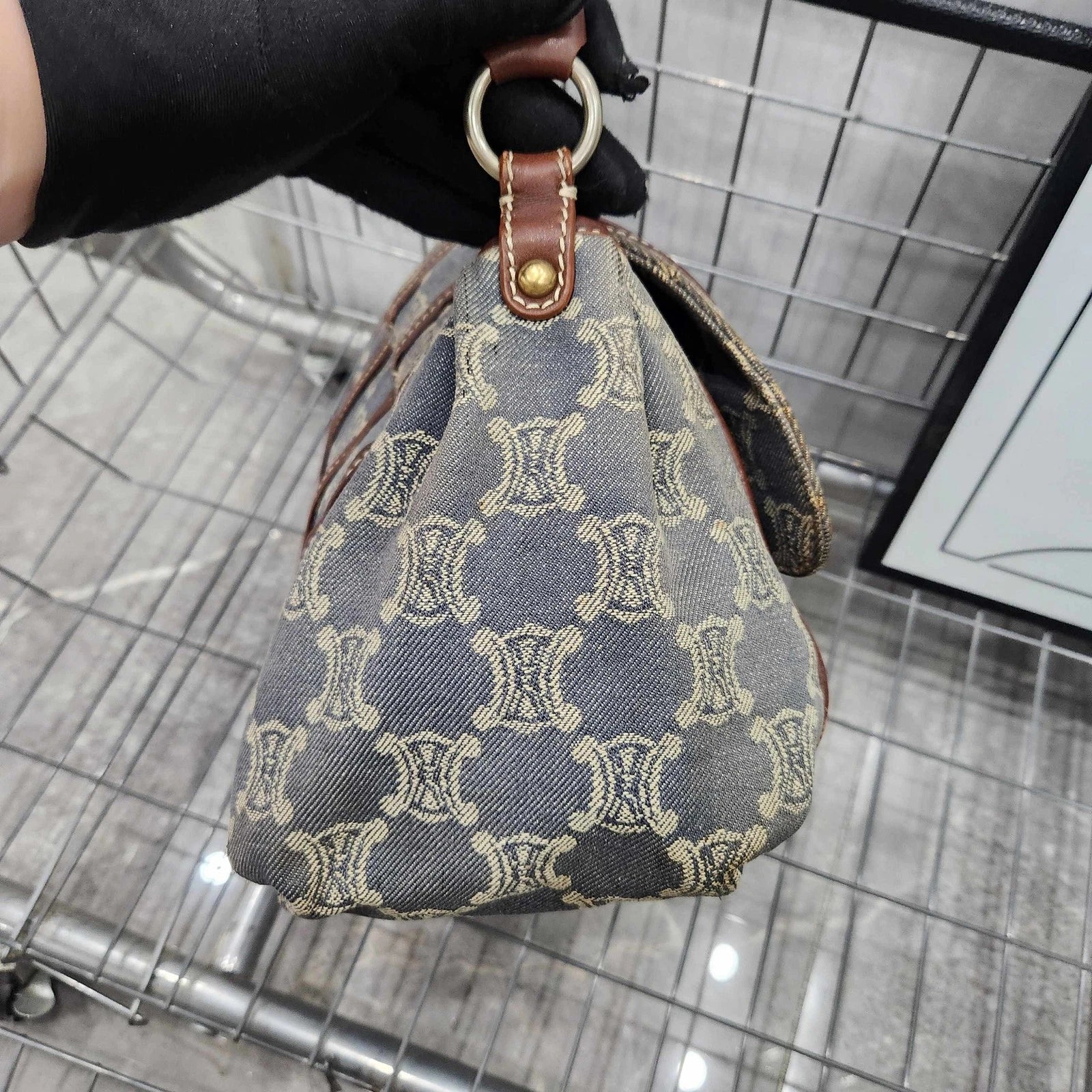 Celine Vintage Denim Triomphe Shoulder Handbag For Women